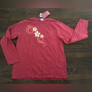 Crazy Shirts Hawaii woman’s red long sleeve with plumeria print size L
